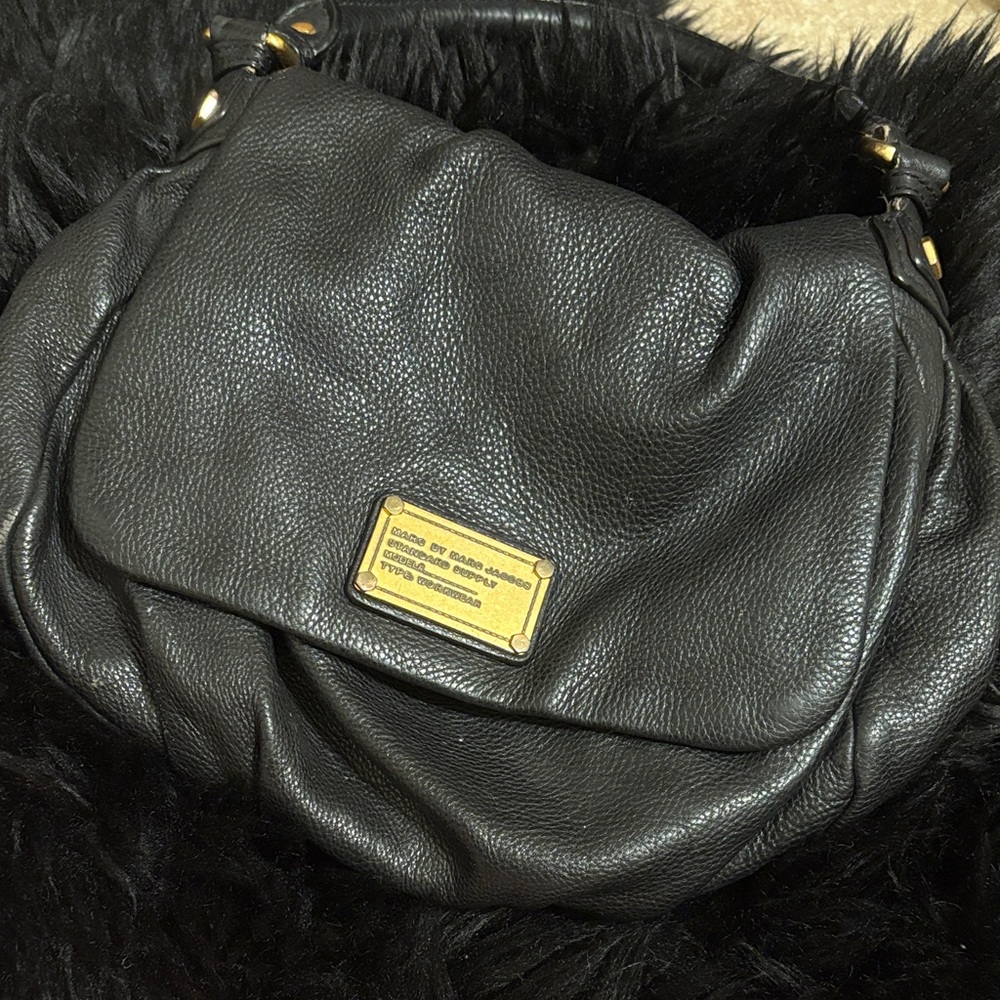 Marc Jacobs Black Leather Shoulder Bag with Gold Details